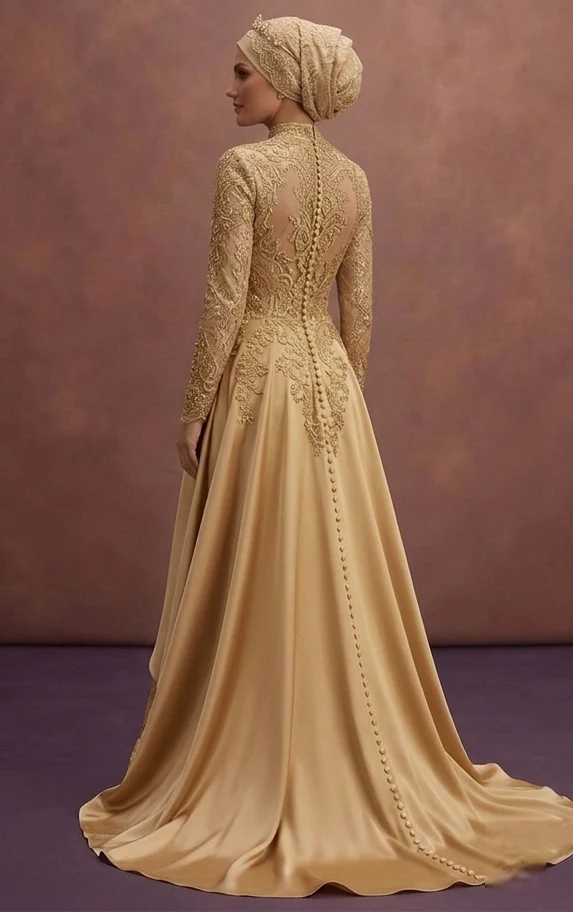 Gold Muslim Prom Dresses – Glamorous Modest Fashion - Image 3