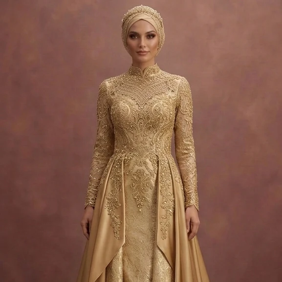Gold Muslim Prom Dresses – Glamorous Modest Fashion - Image 4