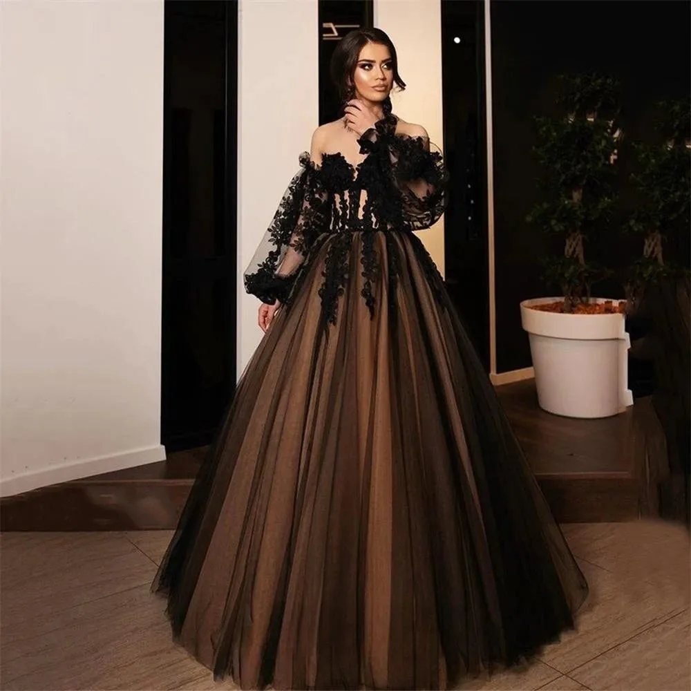 Gothic A-line Evening Dresses Black Lace Embroidery Prom Dress Off Shoulder Puffy Party Dresses Robe De Soirée - Image 2