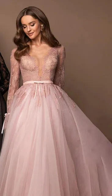 Gothic Black Long Sleeve Prom Dress Sexy Lace A-line Party Dress Shiny Ball Gown Evening Dress V-neck Christmas Dress - Image 7