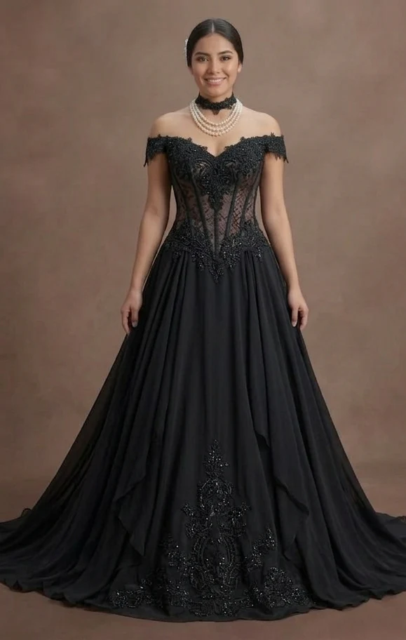 Gothic Prom Dress Black Chiffon Flowing Evening Prom - Image 2