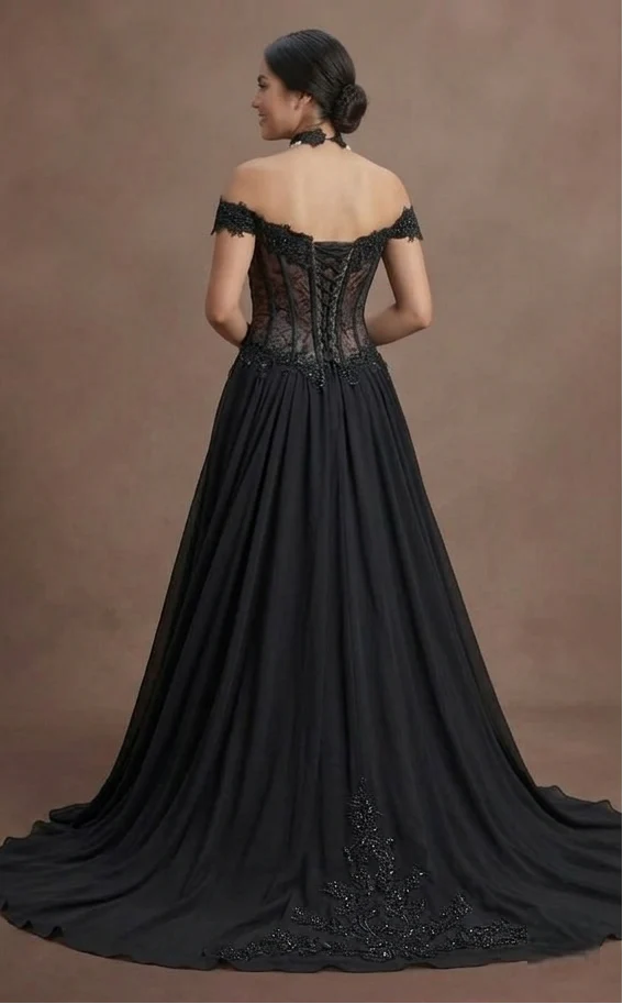 Gothic Prom Dress Black Chiffon Flowing Evening Prom - Image 3