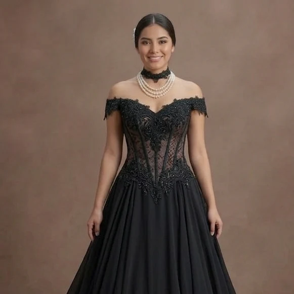 Gothic Prom Dress Black Chiffon Flowing Evening Prom - Image 4