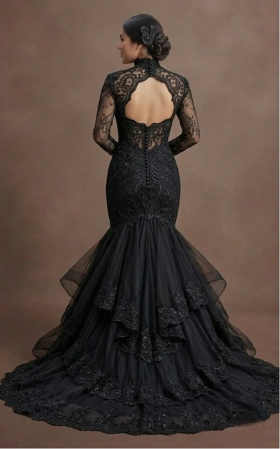Gothic Prom Dress Black Lace Mermaid Dark Elegance Prom - Image 3