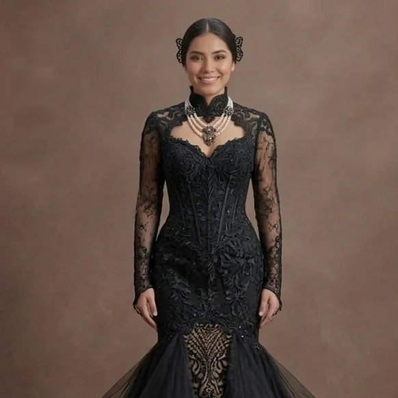 Gothic Prom Dress Black Lace Mermaid Dark Elegance Prom - Image 4