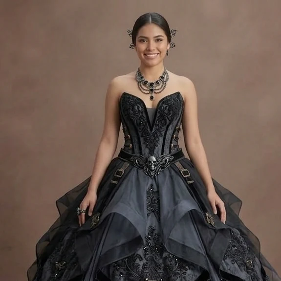 Gothic Prom Dress Black Organza Strapless Formal Prom - Image 4