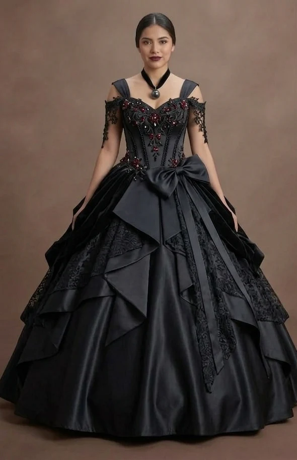Gothic Prom Dress Black Satin Corset Dark Romance Prom - Image 2