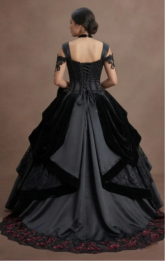 Gothic Prom Dress Black Satin Corset Dark Romance Prom - Image 3