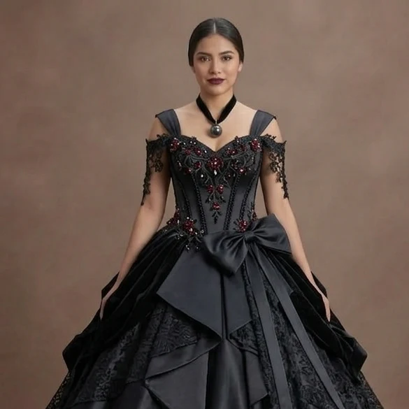 Gothic Prom Dress Black Satin Corset Dark Romance Prom - Image 4