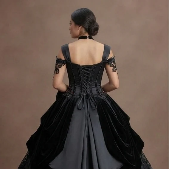 Gothic Prom Dress Black Satin Corset Dark Romance Prom - Image 5