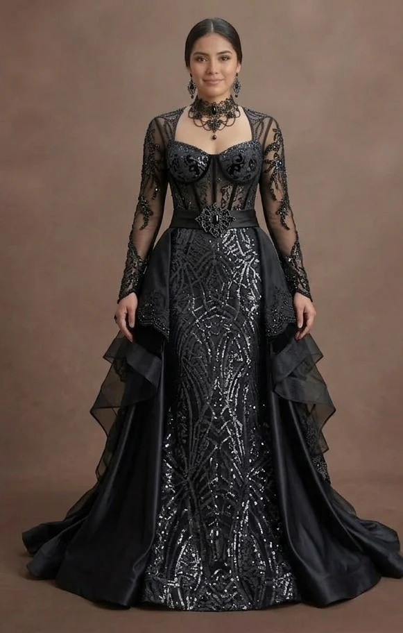 Gothic Prom Dress Black Sequin Glam Dark Prom Night - Image 2