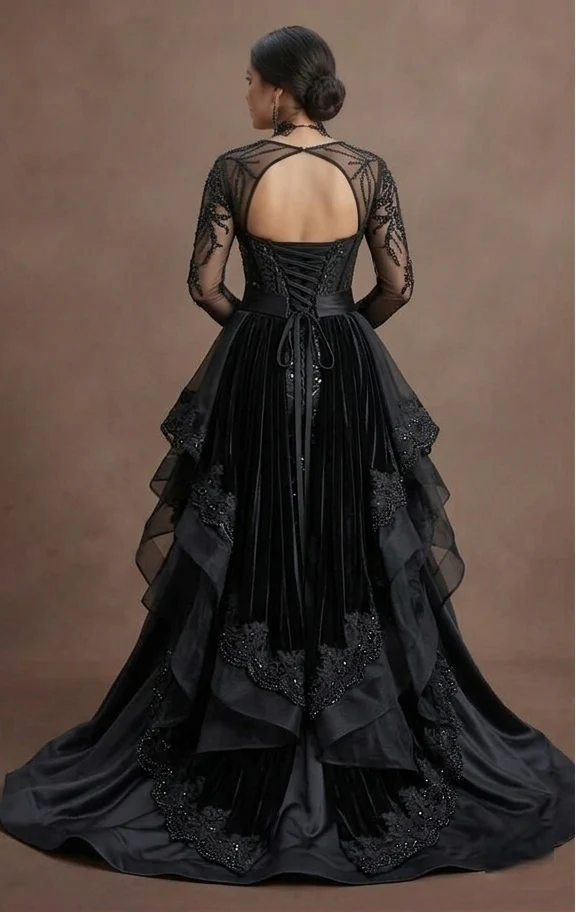 Gothic Prom Dress Black Sequin Glam Dark Prom Night - Image 3