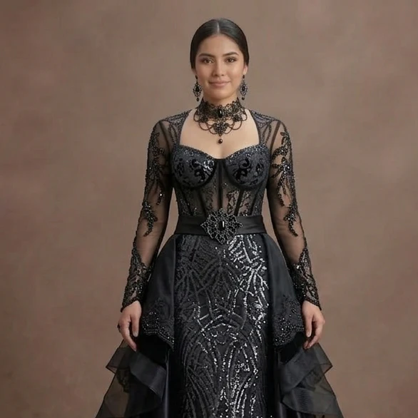 Gothic Prom Dress Black Sequin Glam Dark Prom Night - Image 4