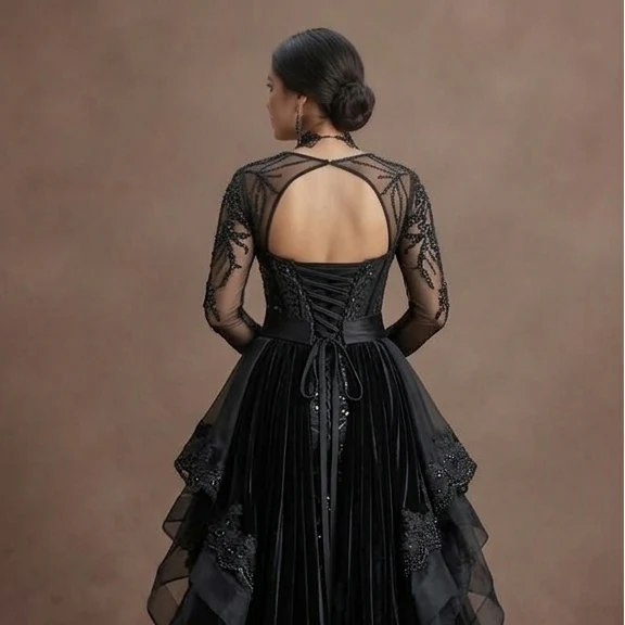Gothic Prom Dress Black Sequin Glam Dark Prom Night - Image 5
