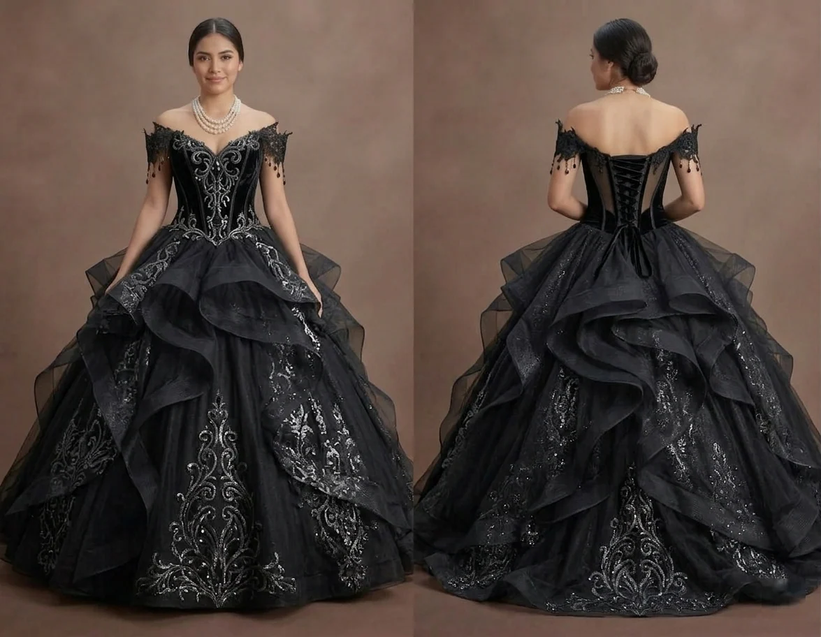 Gothic Prom Dress Black Tulle Ball Gown Dramatic Prom