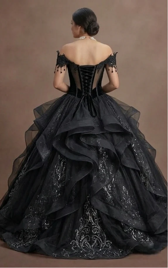 Gothic Prom Dress Black Tulle Ball Gown Dramatic Prom - Image 3