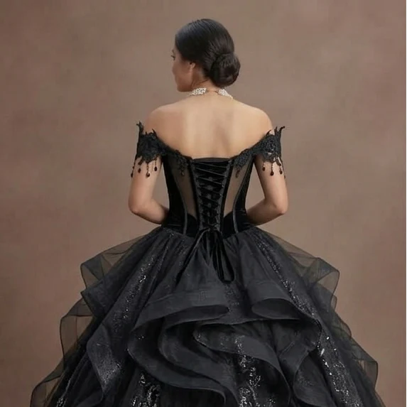 Gothic Prom Dress Black Tulle Ball Gown Dramatic Prom - Image 5