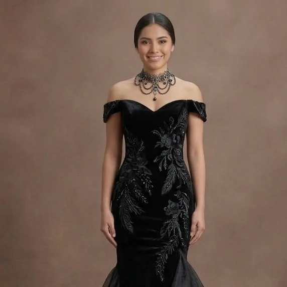 Gothic Prom Dress Black Velvet Fitted Gothic Evening - Image 4