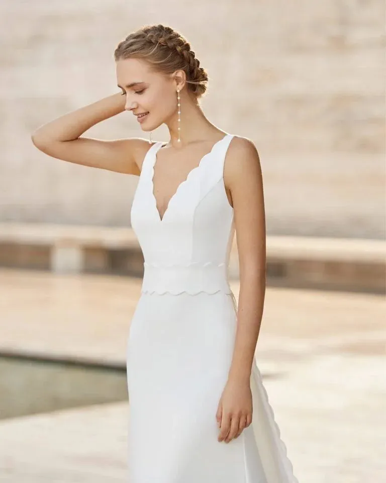 Graceful Sheath Wedding Gown with Delicate Lace Detailing, Dainty Spaghetti Straps, and a Flattering V-Neckline for a Romantic and Timeless Bridal Look - Image 2