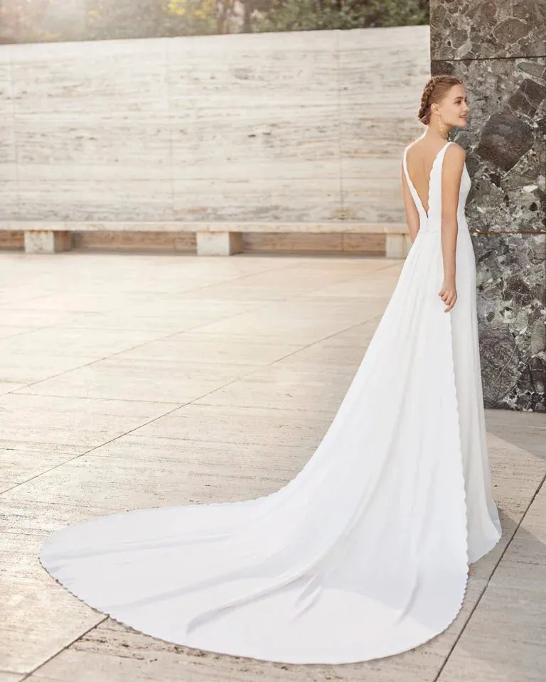 Graceful Sheath Wedding Gown with Delicate Lace Detailing, Dainty Spaghetti Straps, and a Flattering V-Neckline for a Romantic and Timeless Bridal Look - Image 3