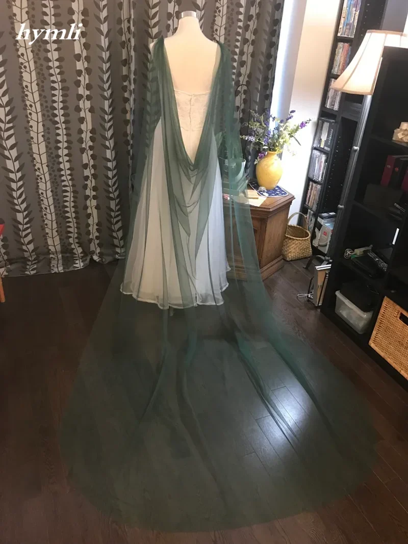 Green Draped Cape, Bridal Green Cape, Soft Tulle Green Shoulder Cape, 60" Wide - Image 3