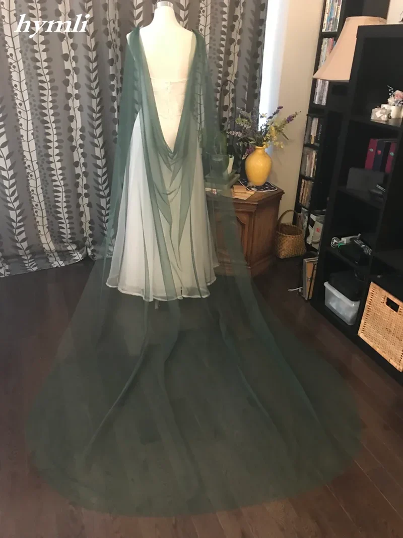 Green Draped Cape, Bridal Green Cape, Soft Tulle Green Shoulder Cape, 60" Wide - Image 4