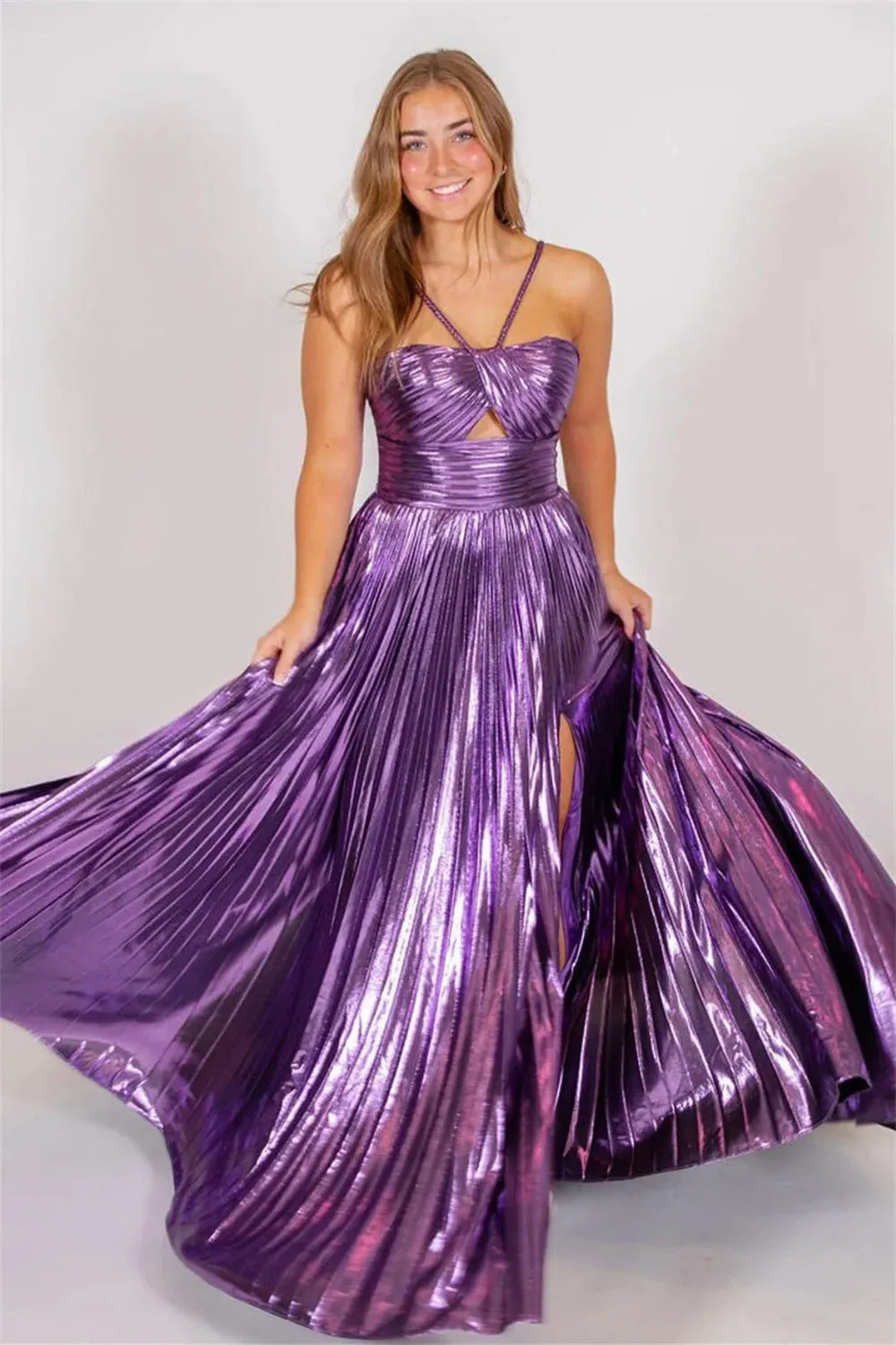 Halter Neck Pleats Prom Dresses Side Split A-line Wedding Dress Elegant Sleeveless Floor-Length Vestidos De Fiesta - Image 5