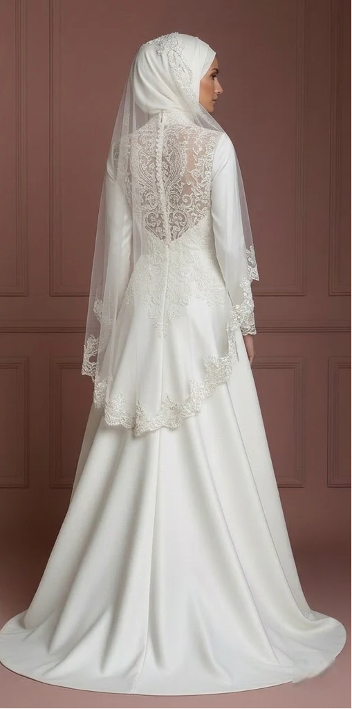 Handmade Hijab Bridal Wedding Dress Modest Luxury Style Muslim - Image 3