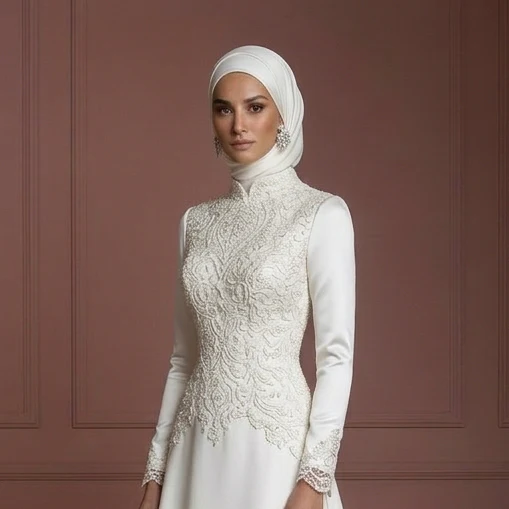 Handmade Hijab Bridal Wedding Dress Modest Luxury Style Muslim - Image 4