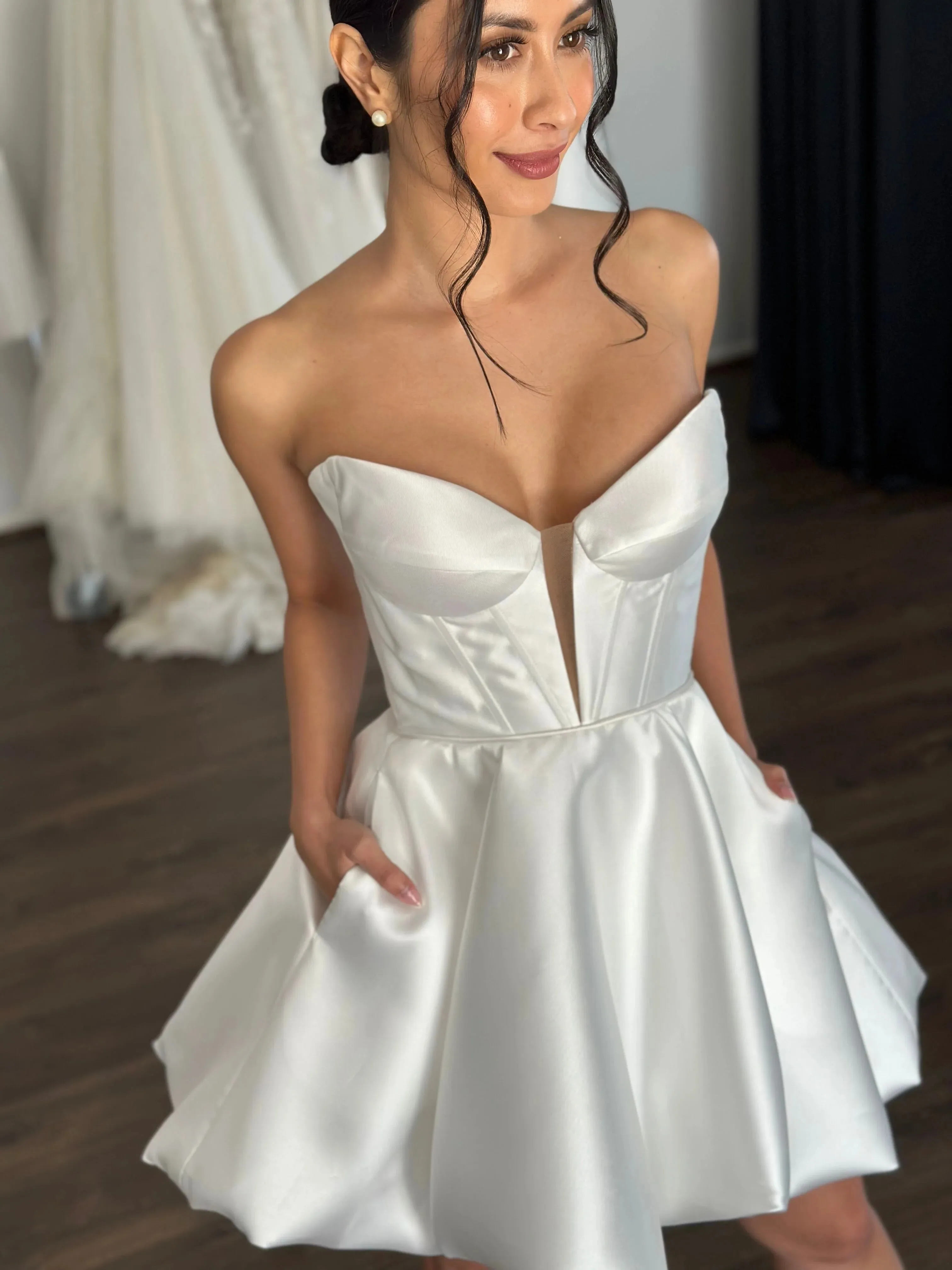 Bubble-Style Skirt Bridal Gown Dress Vestido De Novia Simple Skirt Wedding Dress Satin Bow Court Train - Image 2