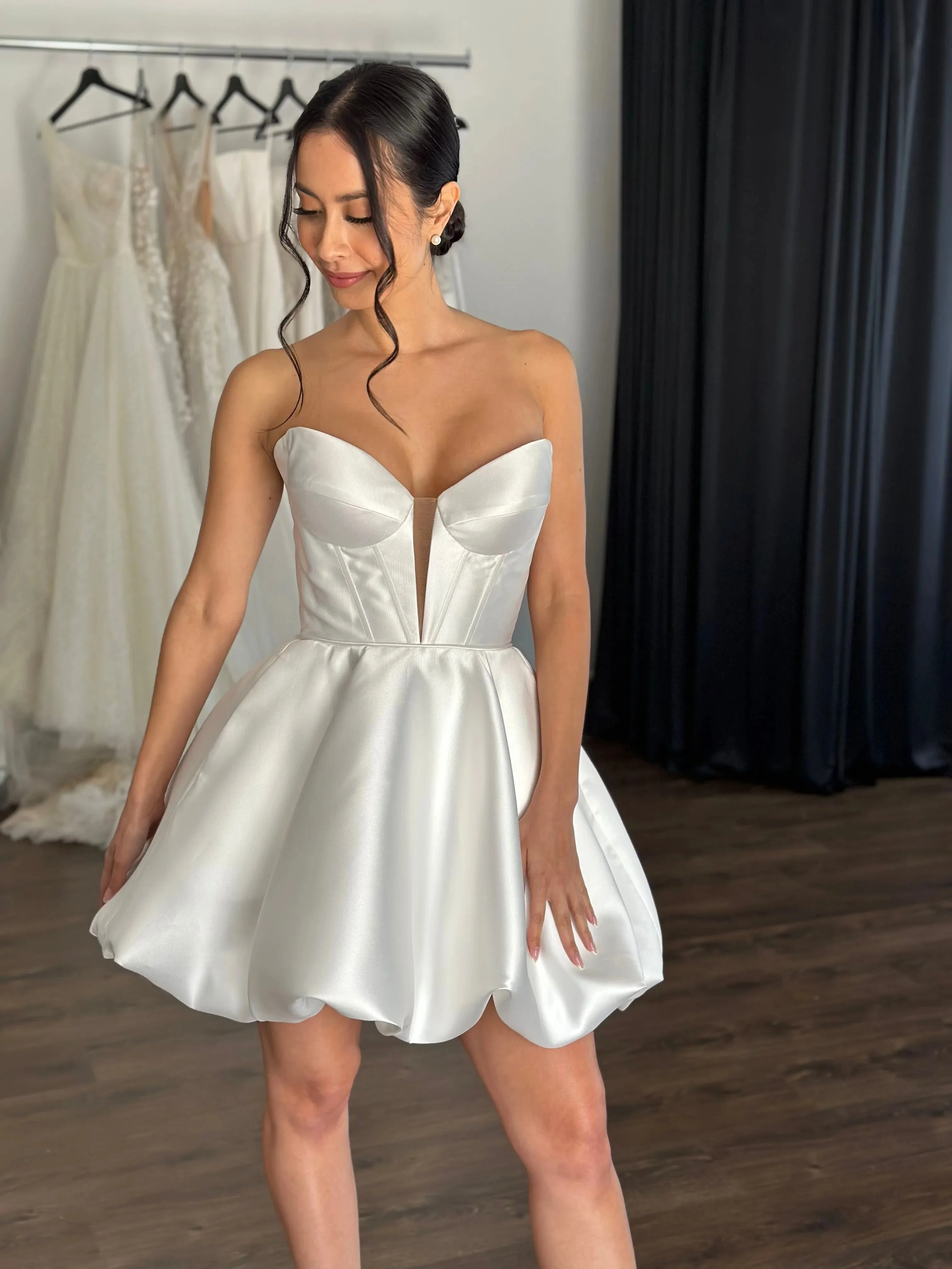 Bubble-Style Skirt Bridal Gown Dress Vestido De Novia Simple Skirt Wedding Dress Satin Bow Court Train - Image 8