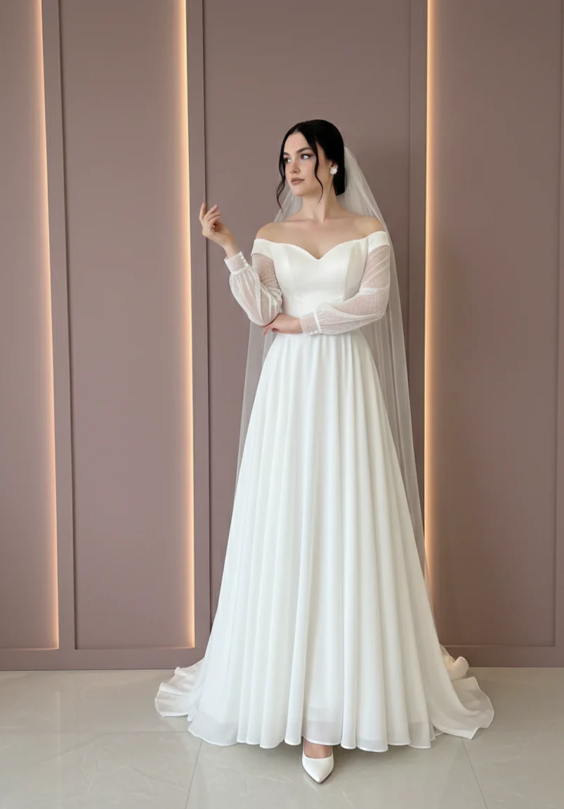 Modest Floor Length Wedding Dress Satin A Line Gown