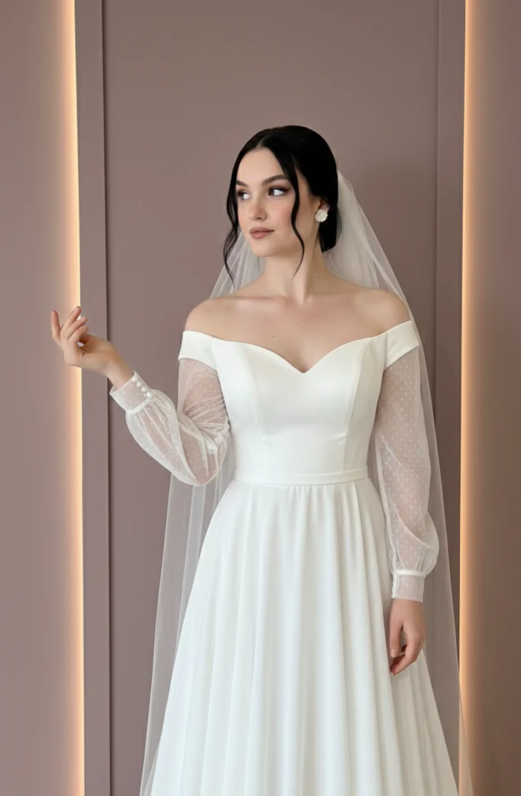 Modest Floor Length Wedding Dress Satin A Line Gown - Image 2