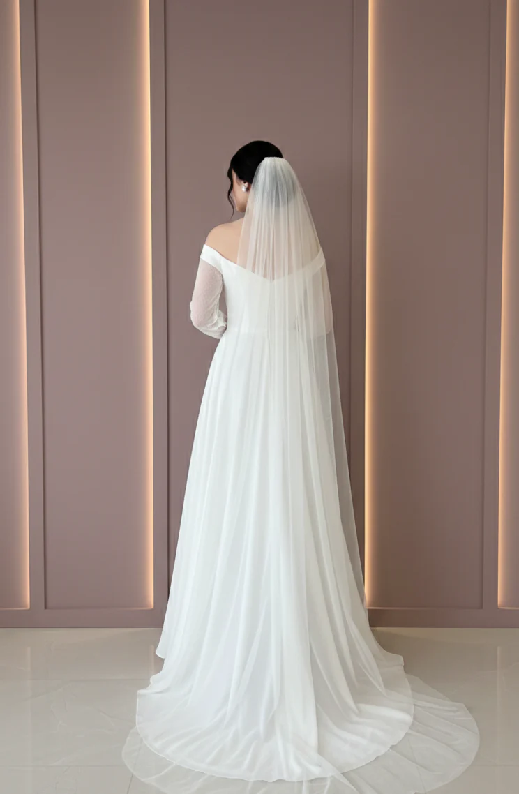 Modest Floor Length Wedding Dress Satin A Line Gown - Image 3
