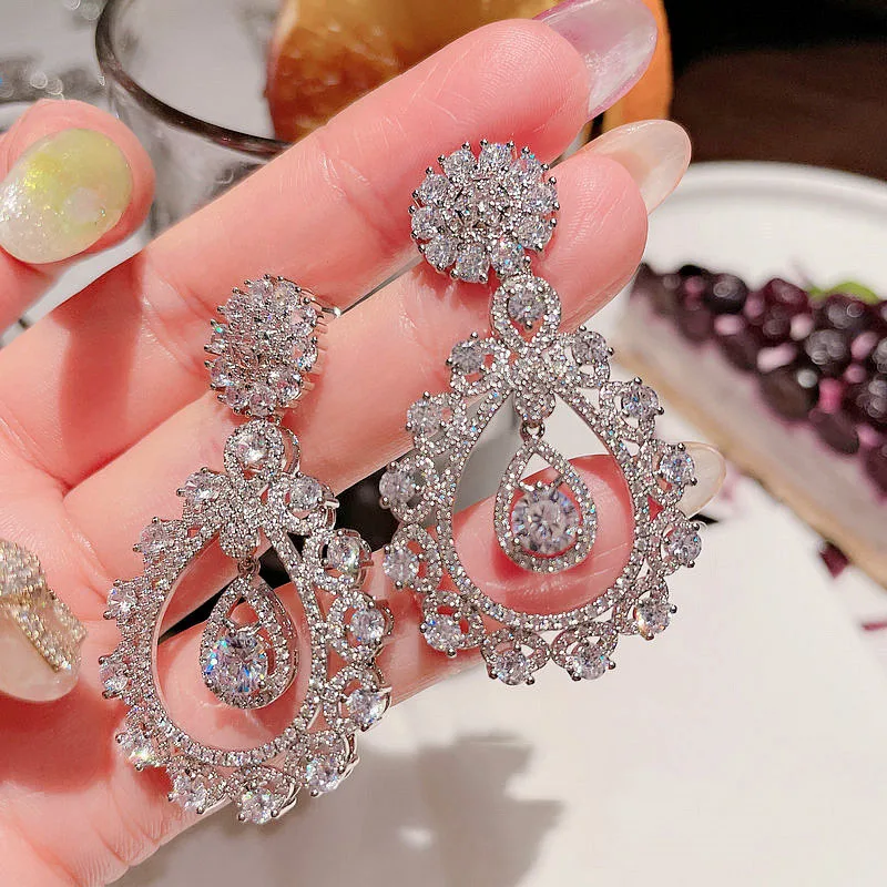 High Quality AAA Zircon Bridal Earrings CZ Zirconia Wedding Earring For Brides Accessories Women Evening Party Dress Jewelry