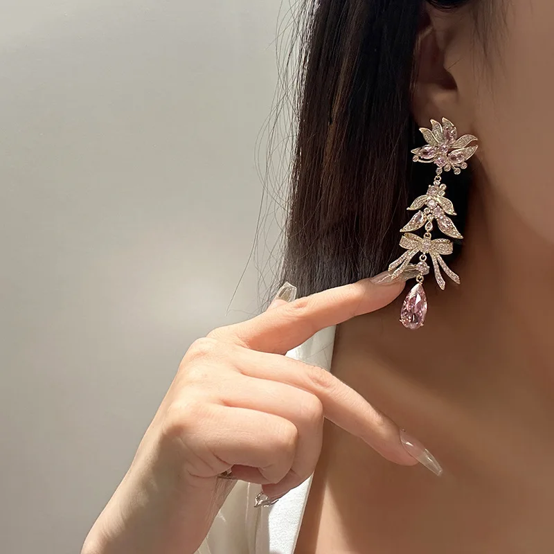 High Quality AAA Zircon Bridal Earrings Pink CZ Zirconia Wedding Earring For Women Brides Accessories Dinner Party Dress Jewelry - Image 4
