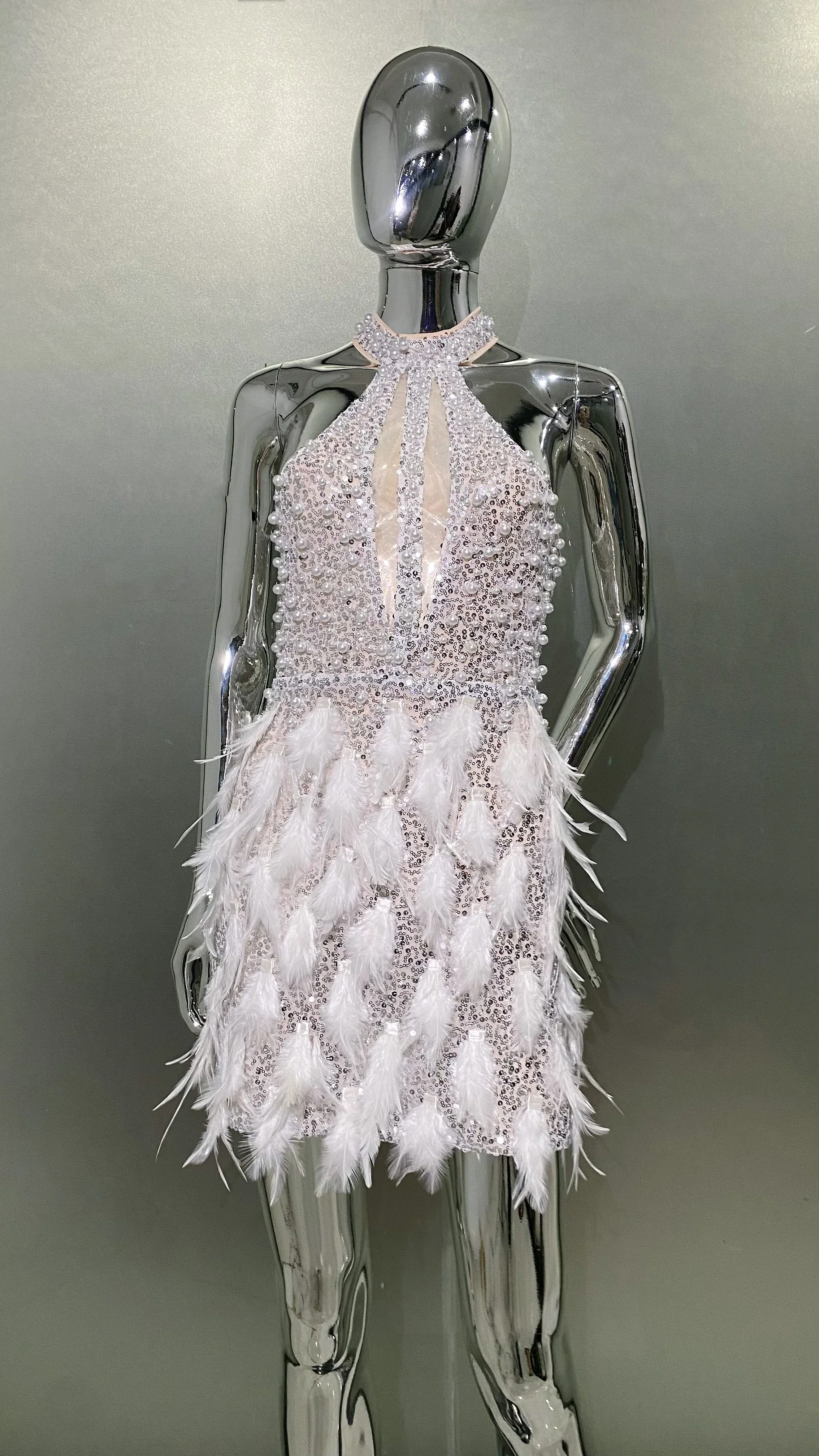 Gorgeous Feathers Beading High Slit Strapless Long Dress Woman Evening Dress Celebrity Birthday Party Outfit - Image 2