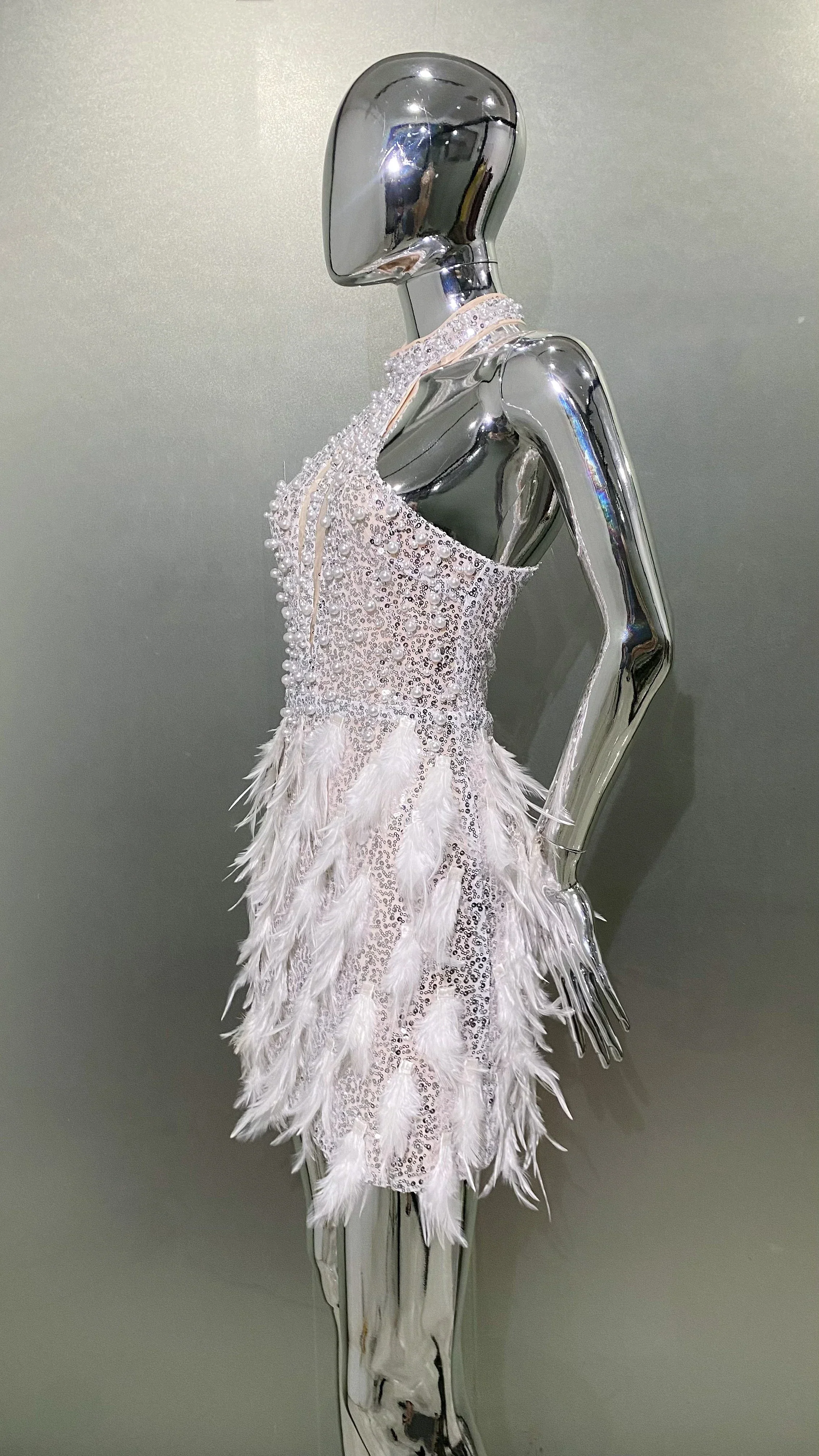 Gorgeous Feathers Beading High Slit Strapless Long Dress Woman Evening Dress Celebrity Birthday Party Outfit - Image 4