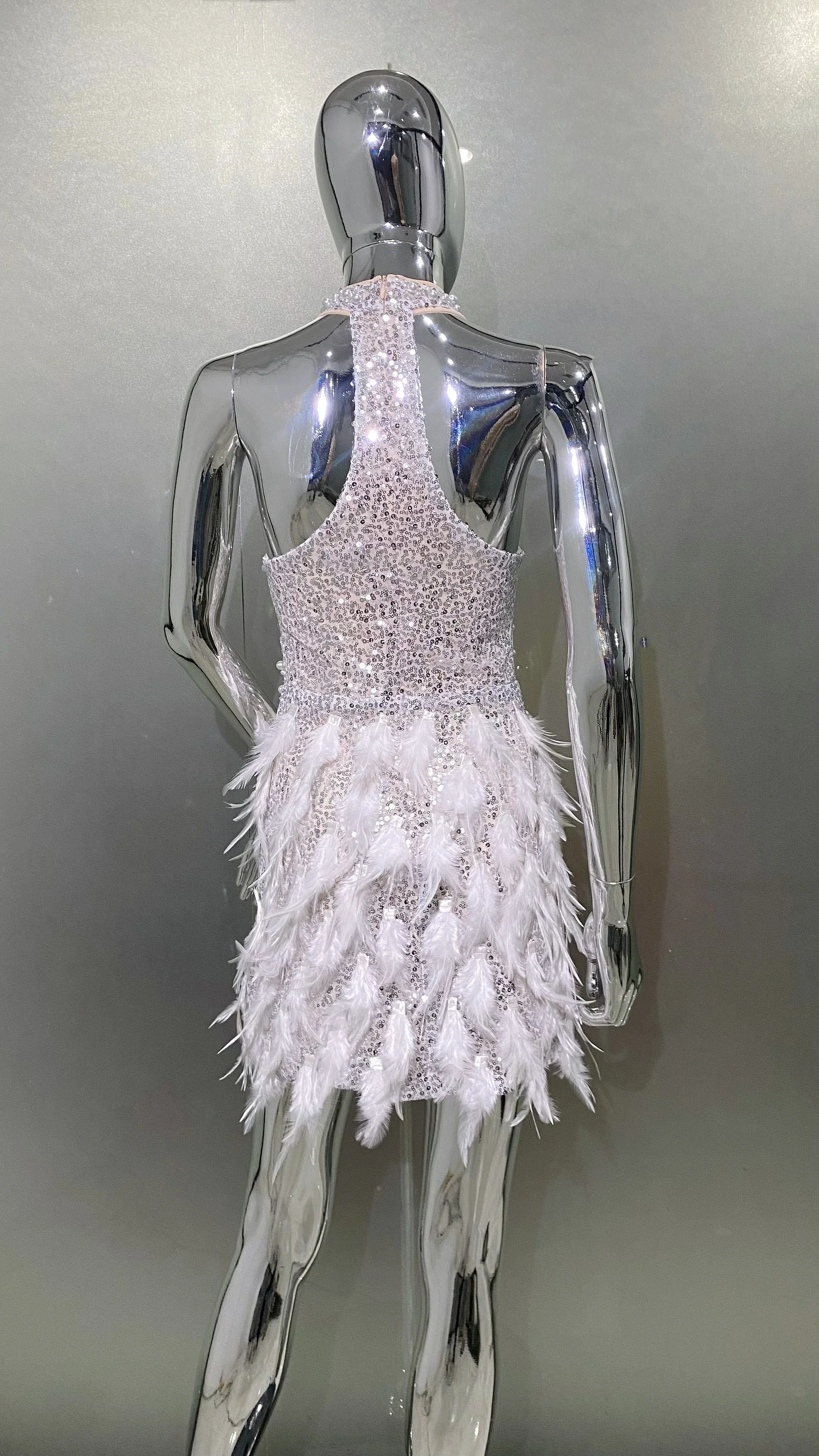 Gorgeous Feathers Beading High Slit Strapless Long Dress Woman Evening Dress Celebrity Birthday Party Outfit - Image 5