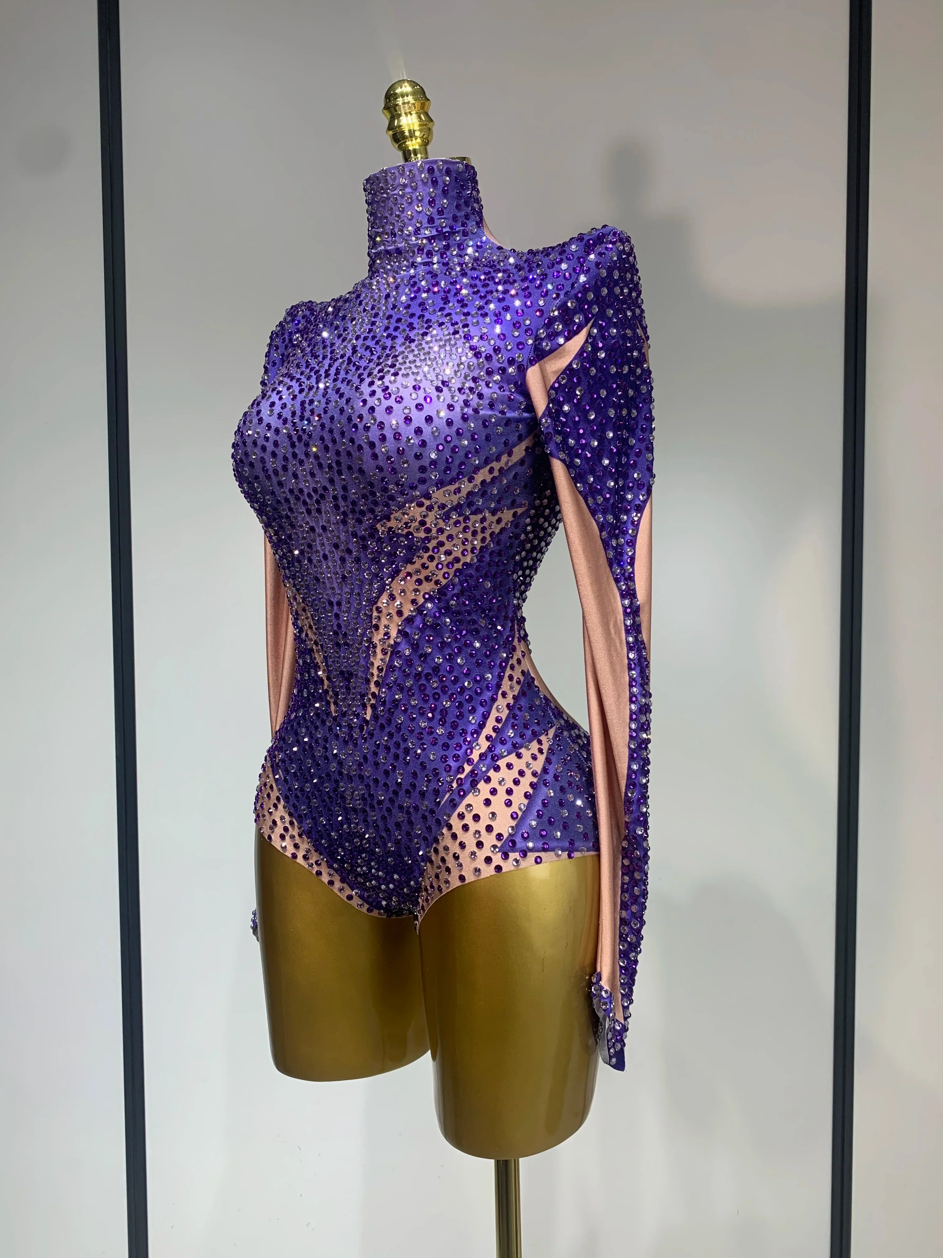Luxury Rhinestone Elastic Long Sleeved Bodysuit Club Singer Dancer Stage Performa Costume Evening Party Outfit - Image 2
