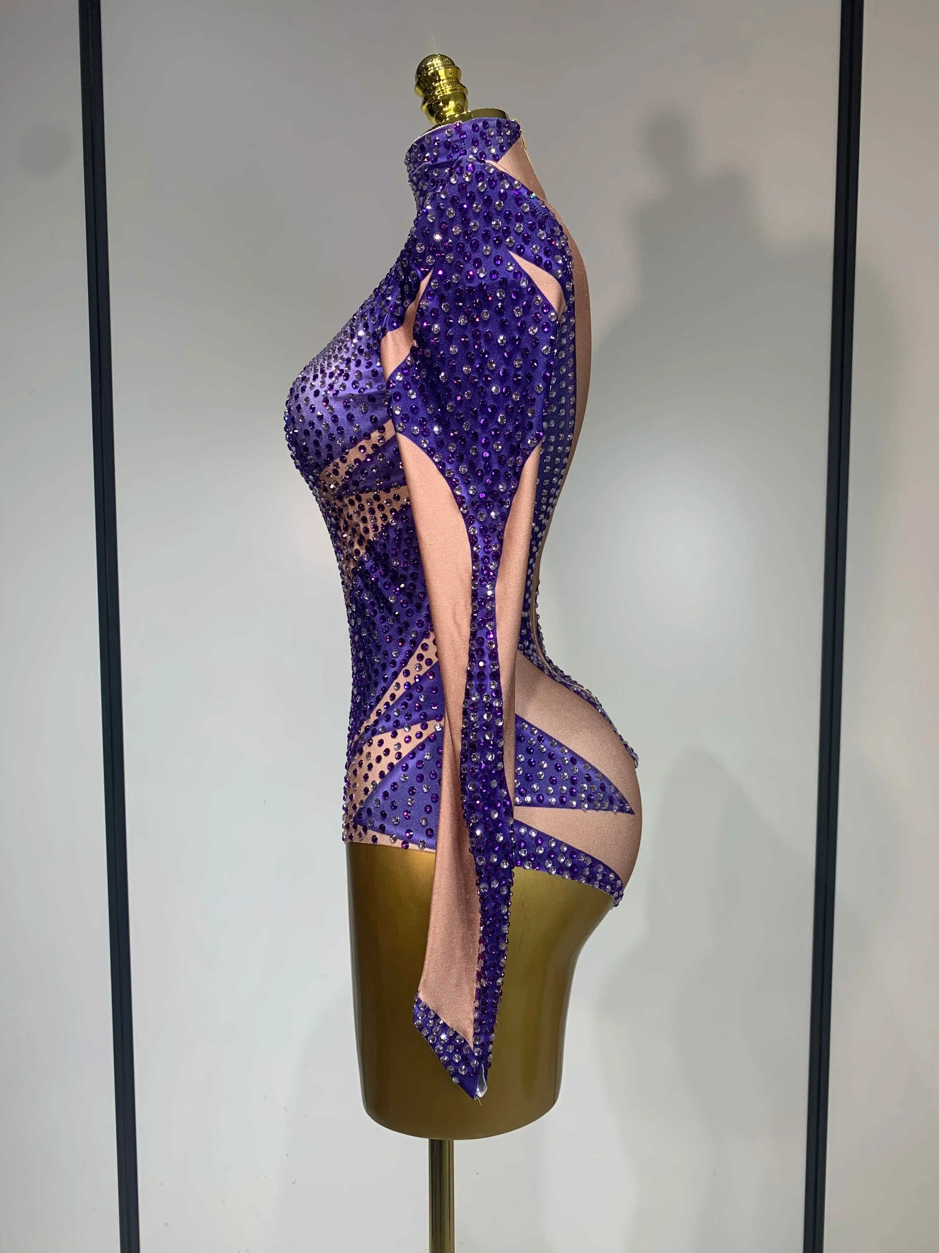 Luxury Rhinestone Elastic Long Sleeved Bodysuit Club Singer Dancer Stage Performa Costume Evening Party Outfit - Image 3