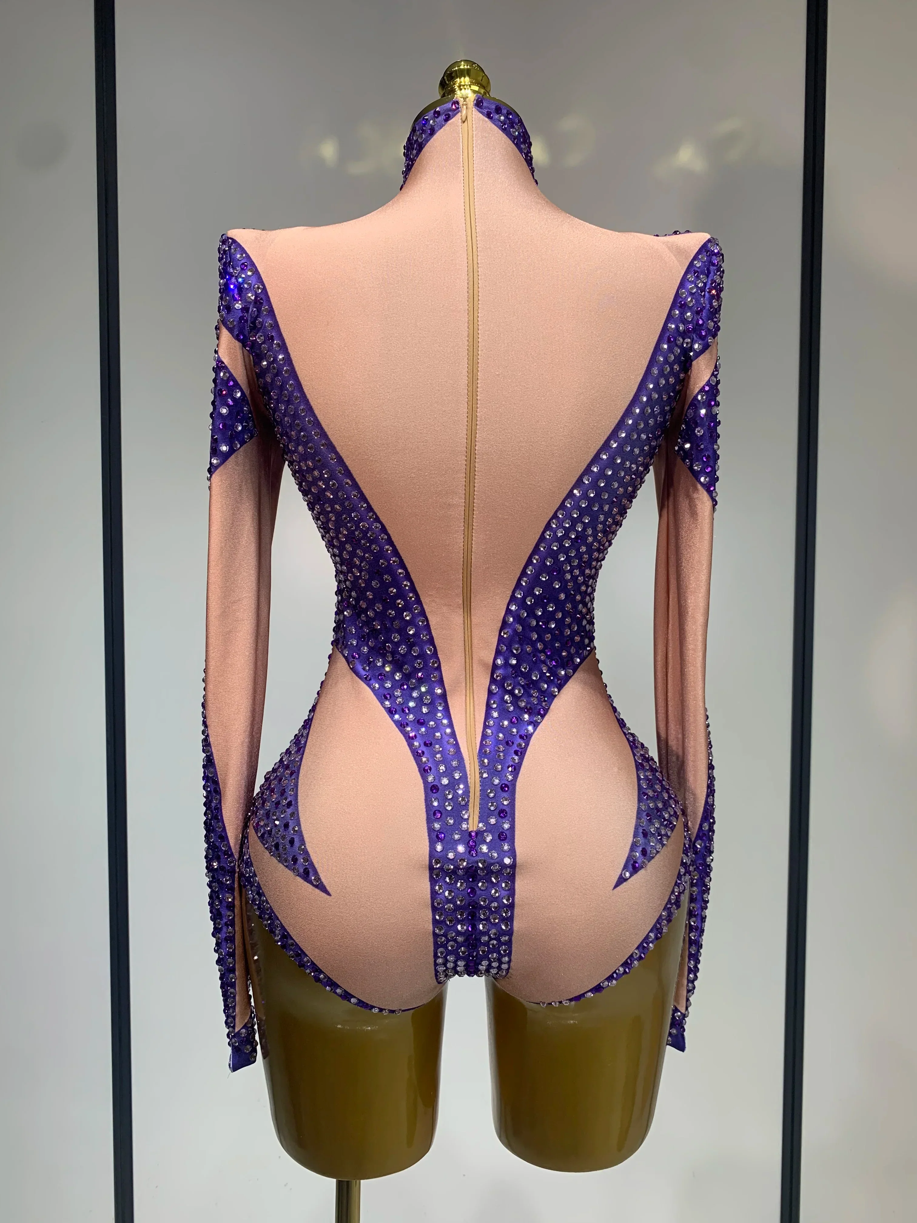 Luxury Rhinestone Elastic Long Sleeved Bodysuit Club Singer Dancer Stage Performa Costume Evening Party Outfit - Image 4