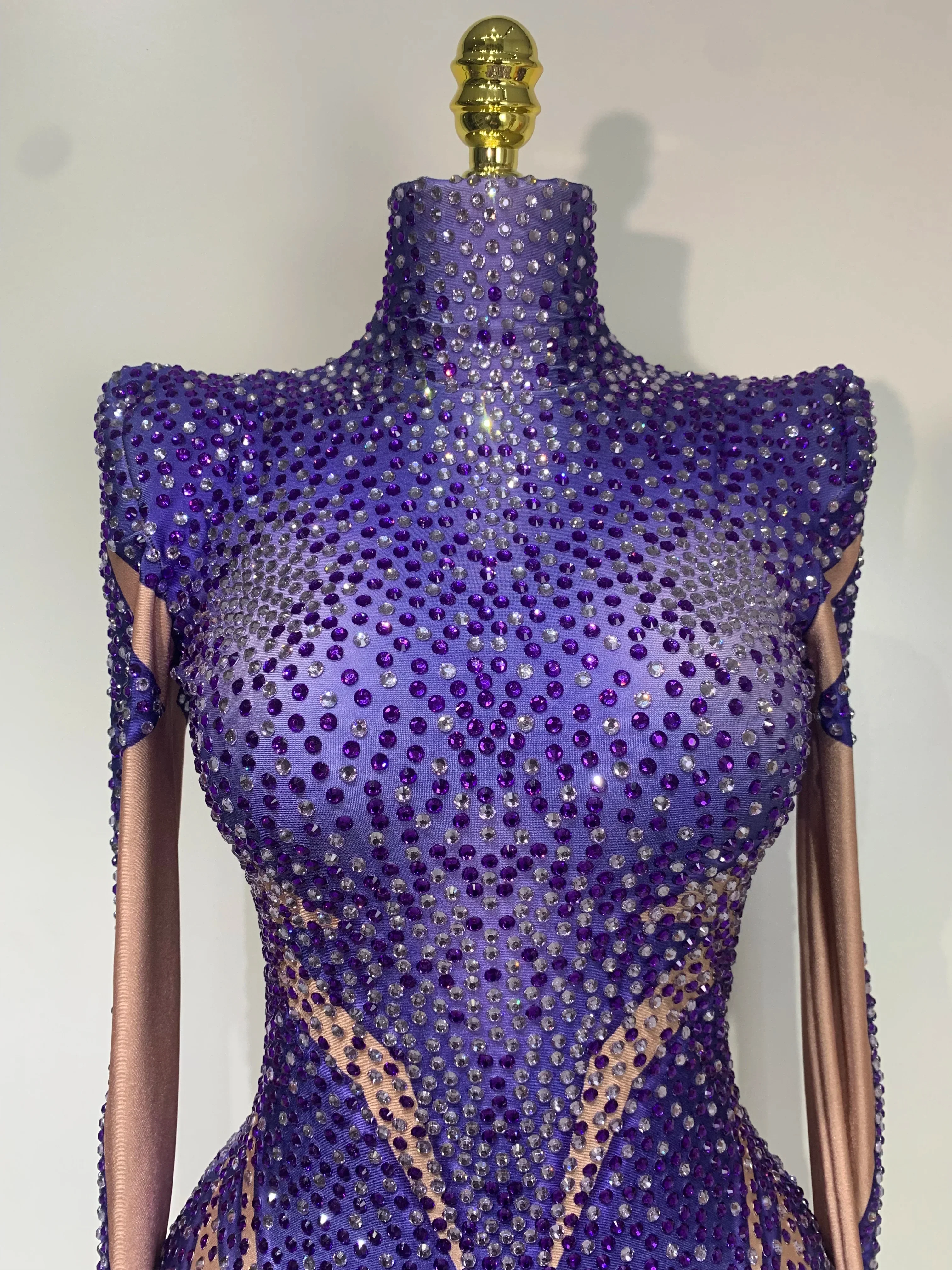 Luxury Rhinestone Elastic Long Sleeved Bodysuit Club Singer Dancer Stage Performa Costume Evening Party Outfit - Image 5