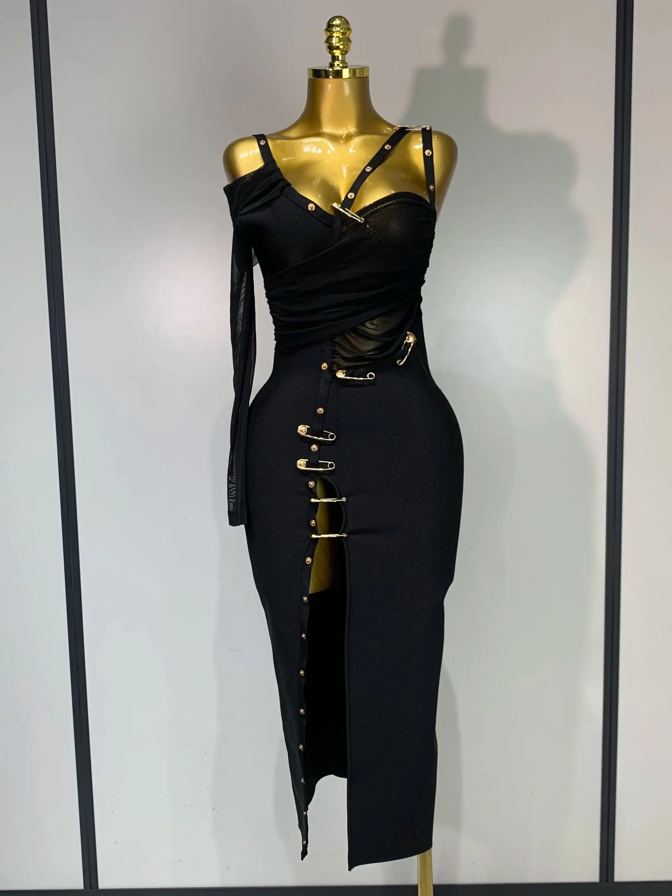 One Shoulder Long Sleeve Bodycon Bandage Dress Cocktail Evening Party Luxury Birthday Dress Celebrity Prom Gown