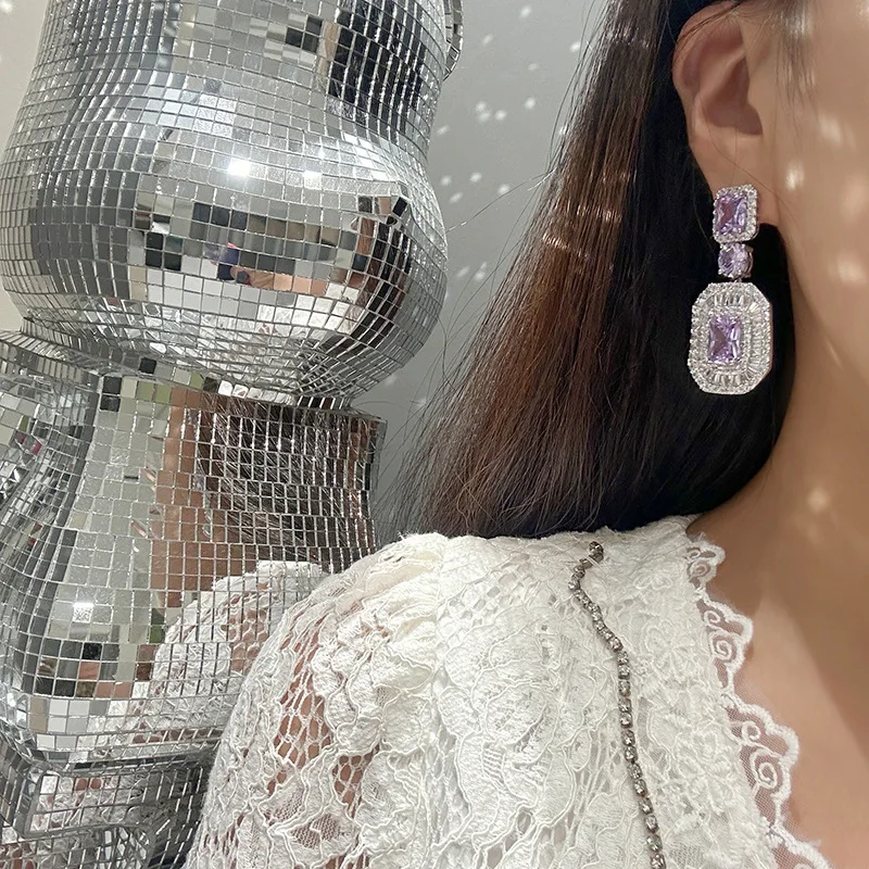 High Quality Purple AAA Zircon Bridal Earrings Cubic Zirconia Wedding Earring For Women Bride Accessories Party Dinner Jewelry - Image 4
