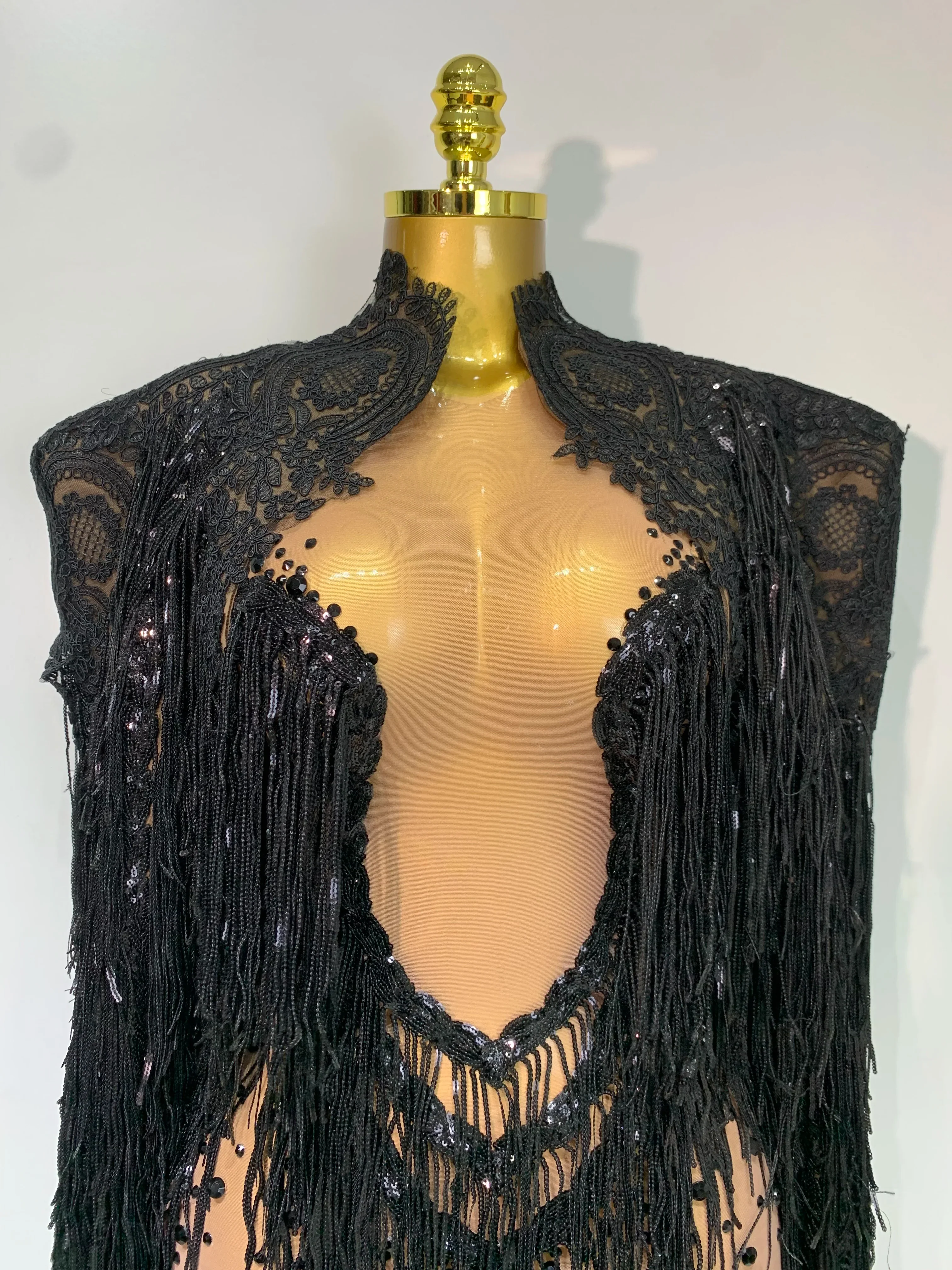 Rhinestones Tassels Mini Dress Suit Luxury Women Sexy See Through Mesh Party Club Dresses Performance Stage Outfit - Image 4