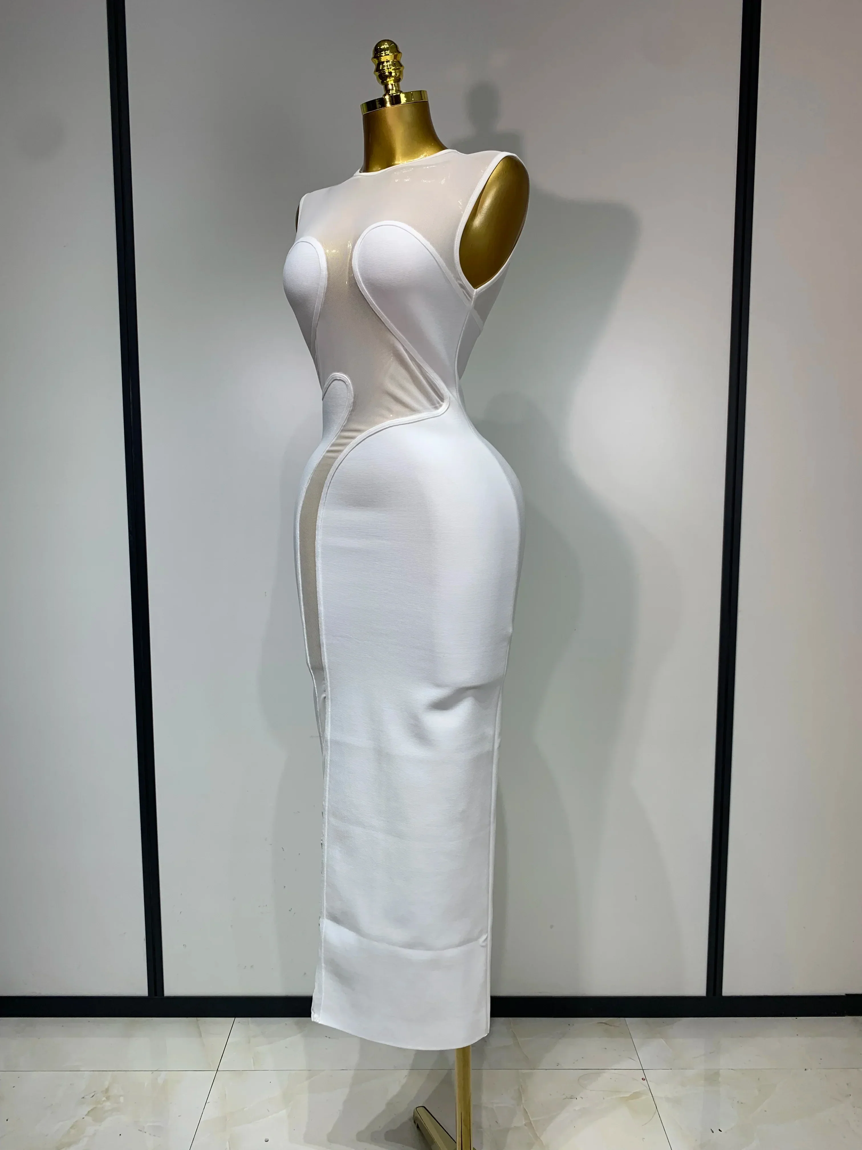 Sexy O Neck Mesh Bodycon Bandage Dress Evening Party Gown  Celebrity Elegant Luxury Birthday Club Dresses - Image 2