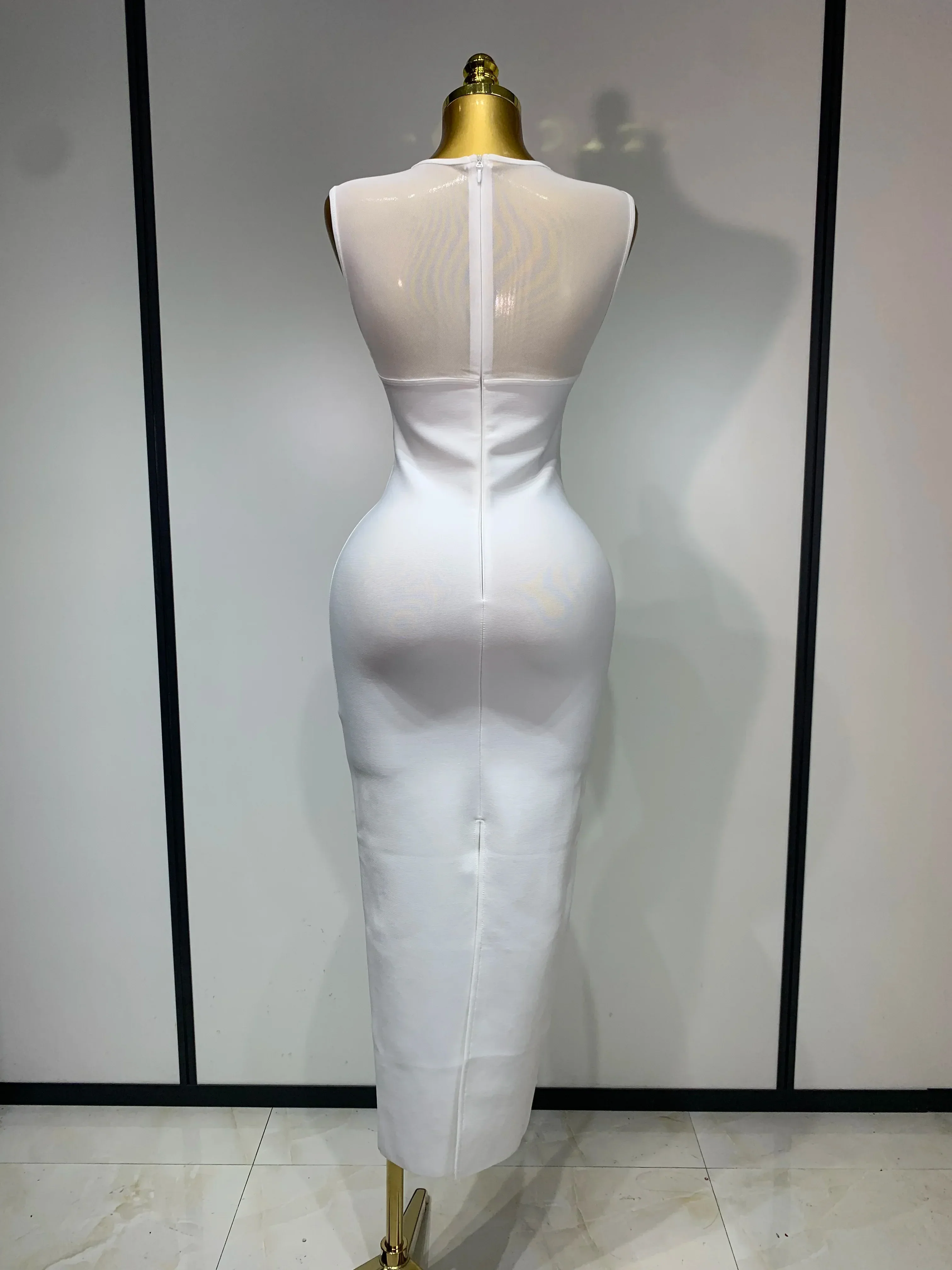 Sexy O Neck Mesh Bodycon Bandage Dress Evening Party Gown  Celebrity Elegant Luxury Birthday Club Dresses - Image 4
