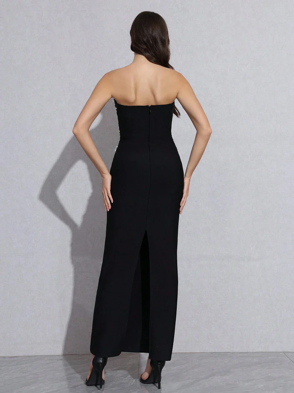 Sexy Strapless Diamond Sequin mesh Patchwork Bodycon Bandage Long Dress Women Fashion Celebrate Evening Party Gowns - Image 5