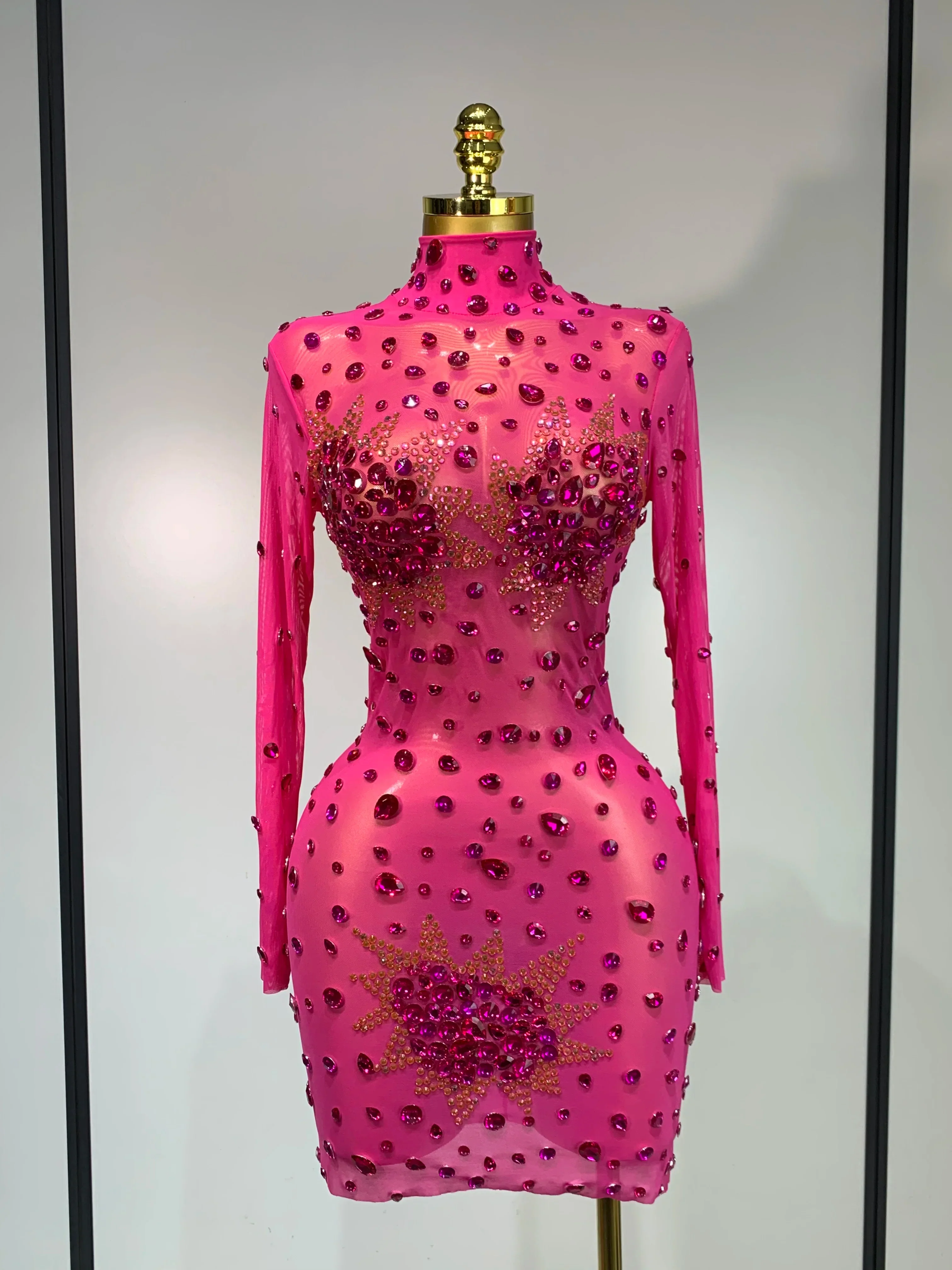 Sparkly Rhinestone Sexy Bodycon Dress New Fashion Nightclub Stage Outfit Luxury Birthday Party Dresses